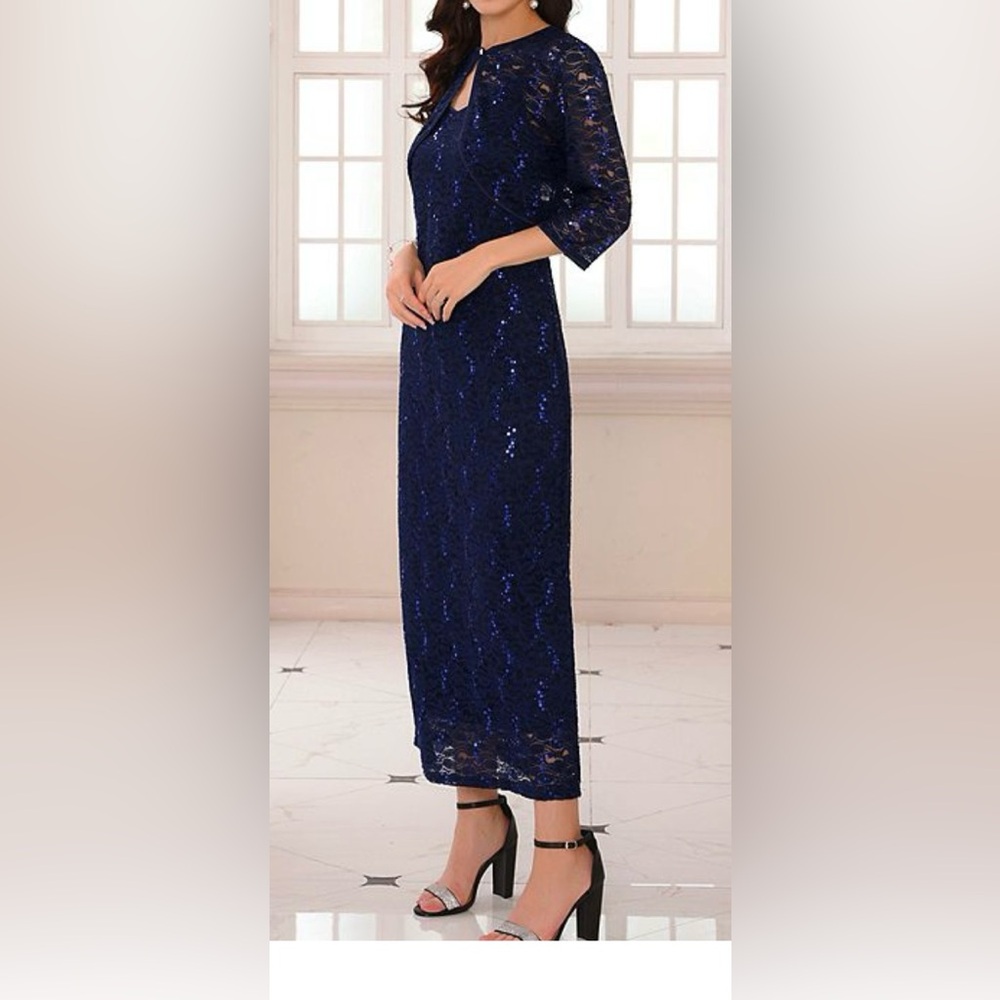 Beautiful Ladies Chic 3/4 Sleeve formal Navy Dress,great price!